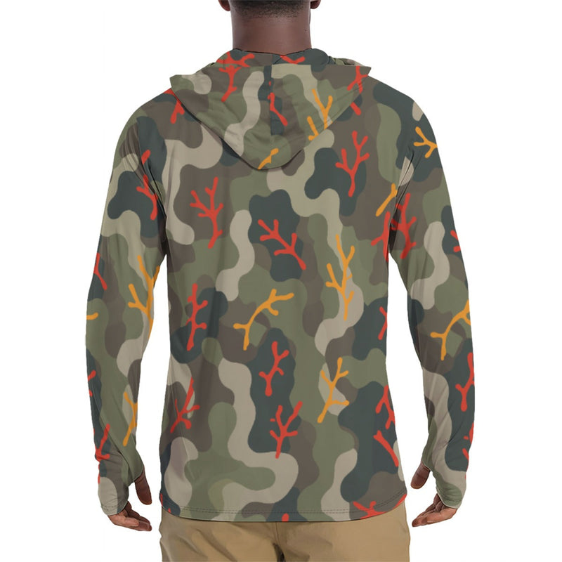 Woodland Coral Branch CAMO Mens Sunscreen Sports Hoodie With Thumb Holes