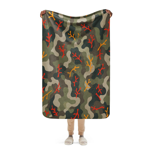 Woodland Coral Branch CAMO Sherpa Blanket - 37″×57″