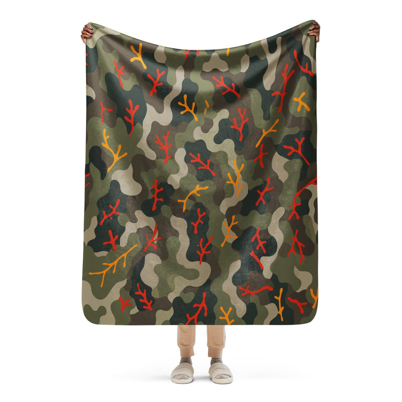 Woodland Coral Branch CAMO Sherpa Blanket - 50″×60″
