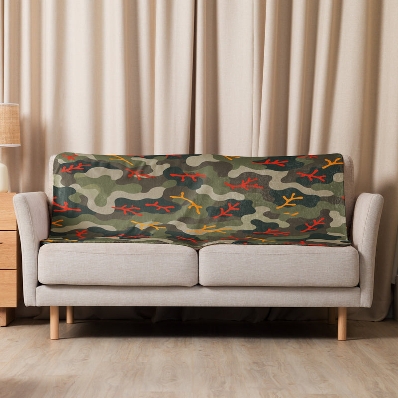 Woodland Coral Branch CAMO Sherpa Blanket