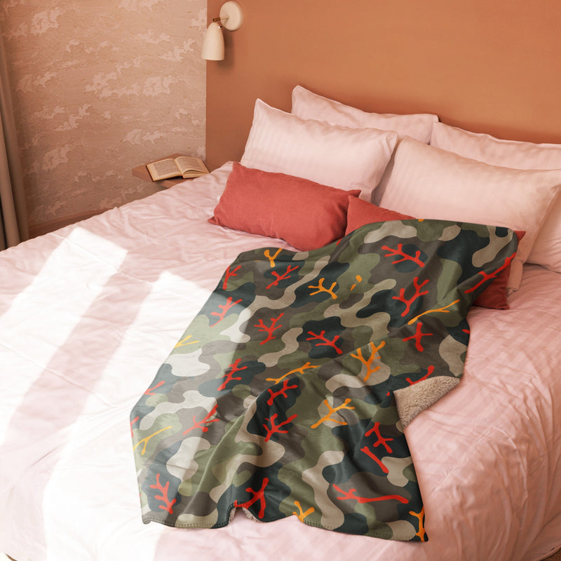 Woodland Coral Branch CAMO Sherpa Blanket