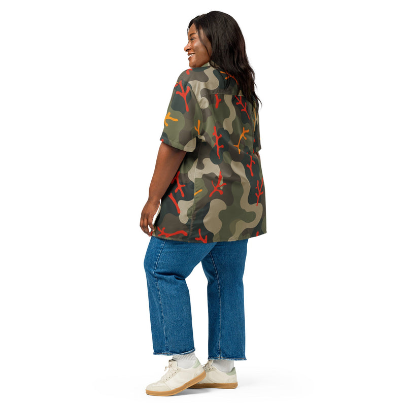 Woodland Coral Branch CAMO Unisex Short-Sleeve Button Shirt - Button-Up