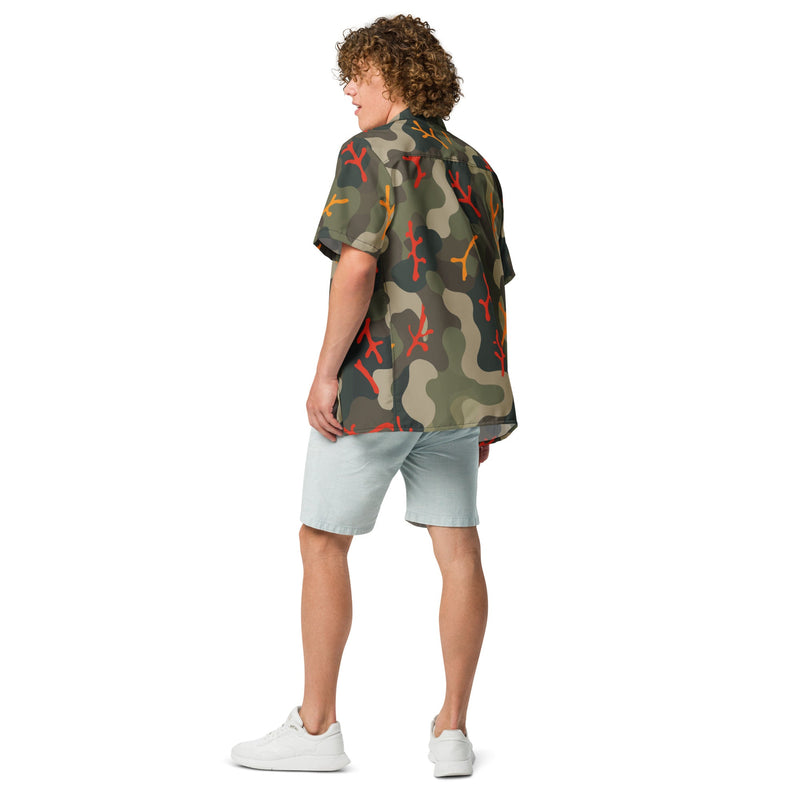 Woodland Coral Branch CAMO Unisex Short-Sleeve Button Shirt - Button-Up