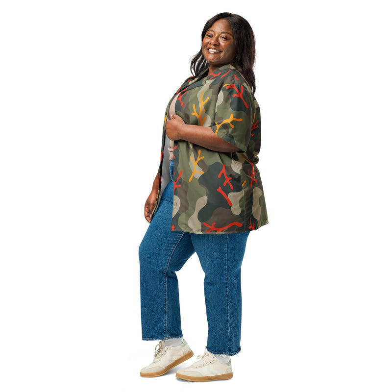 Woodland Coral Branch CAMO Unisex Short-Sleeve Button Shirt - Button-Up