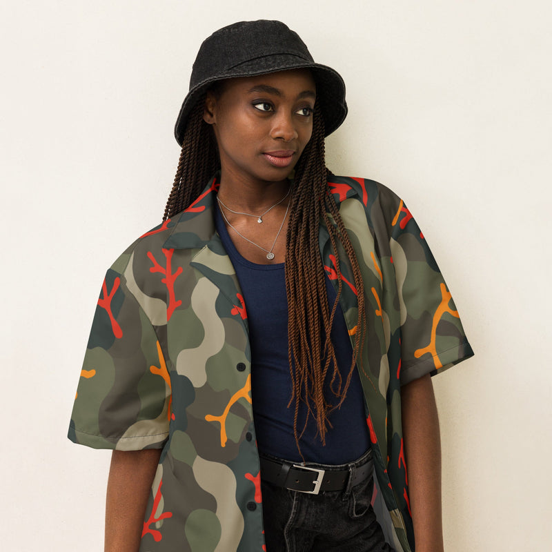 Woodland Coral Branch CAMO Unisex Short-Sleeve Button Shirt - Button-Up