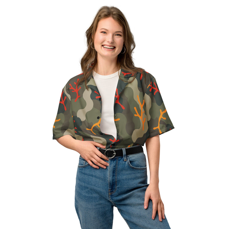 Woodland Coral Branch CAMO Unisex Short-Sleeve Button Shirt - Button-Up