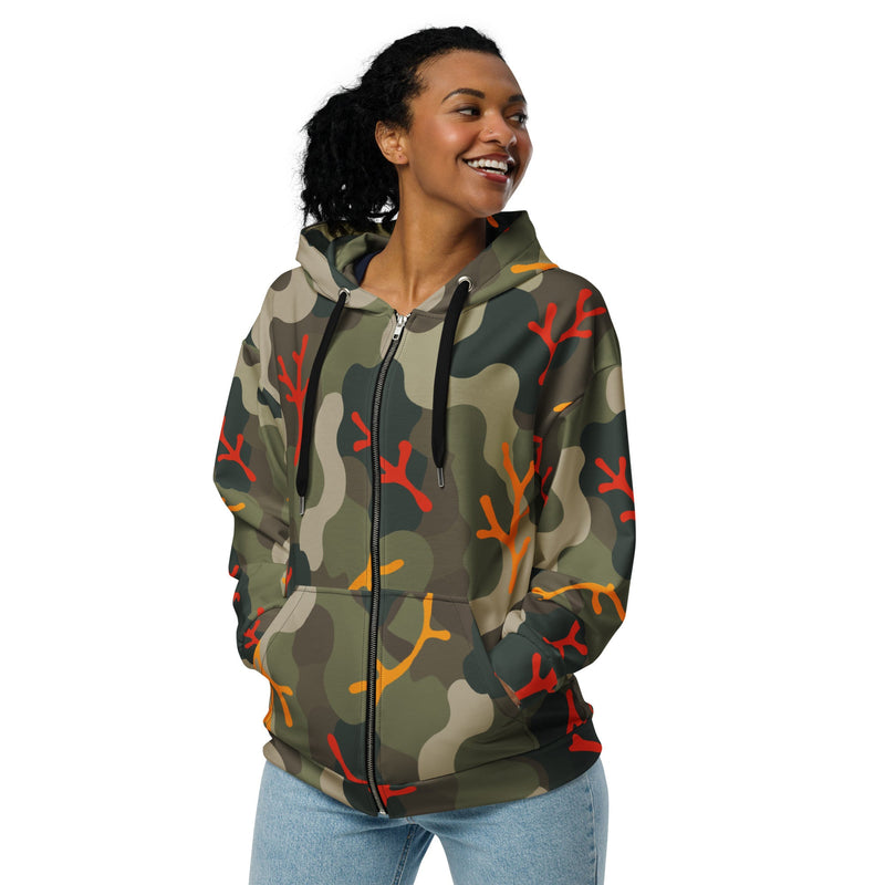 Woodland Coral Branch CAMO Unisex Zip Hoodie