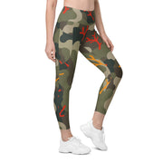 Woodland Coral Branch CAMO Womens Leggings with Pockets - 2XS - Women