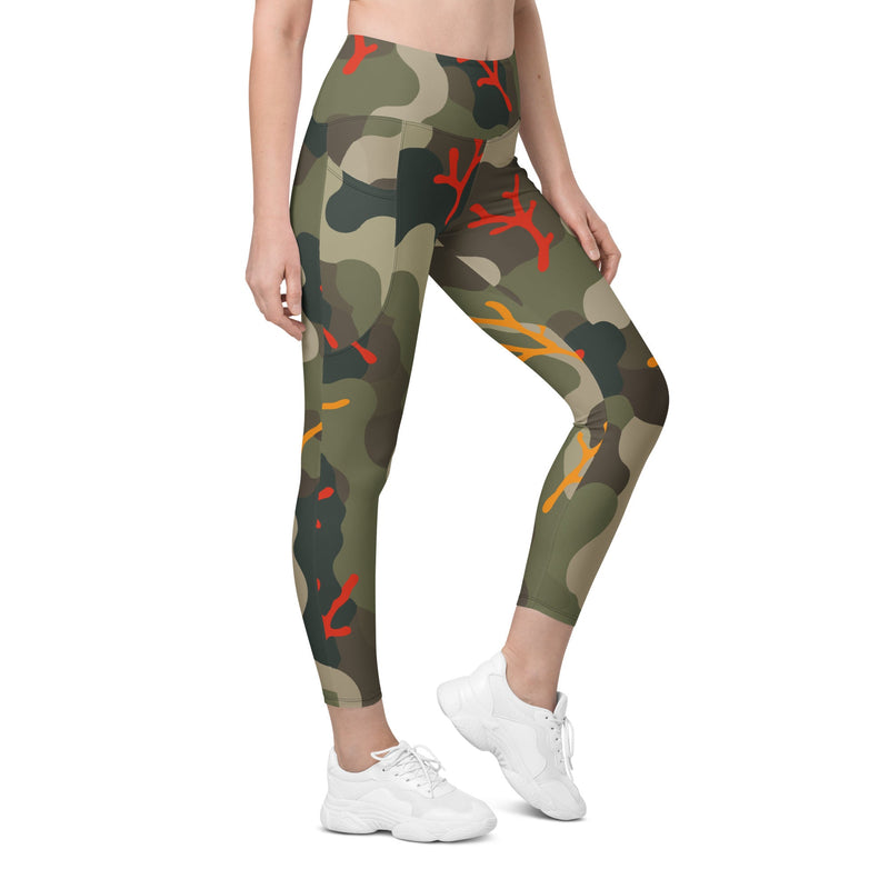 Woodland Coral Branch CAMO Womens Leggings with Pockets - 2XS - Women