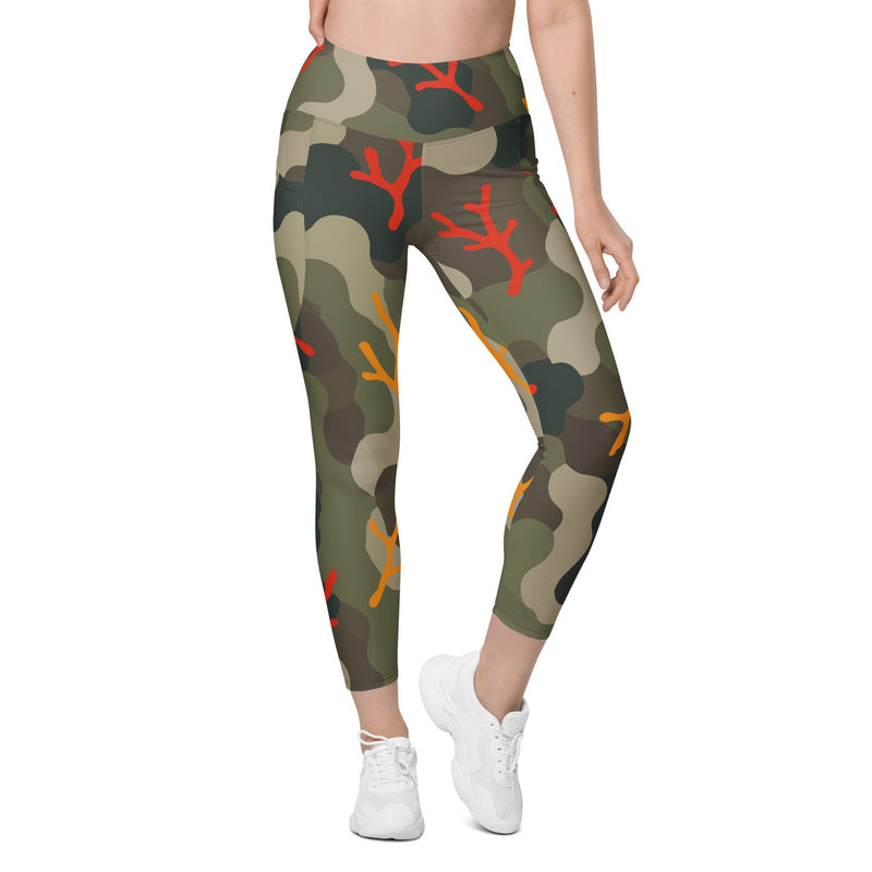 Woodland Coral Branch CAMO Womens Leggings with Pockets - Women