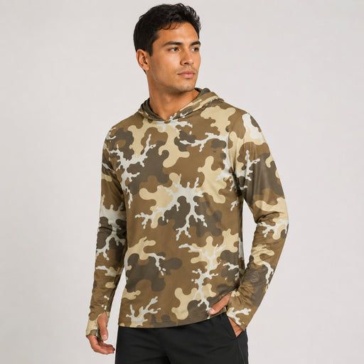 Xeno Sci-Fi Frontier Alien Marine CAMO Mens Sunscreen Sports Hoodie With Thumb Holes - S / White