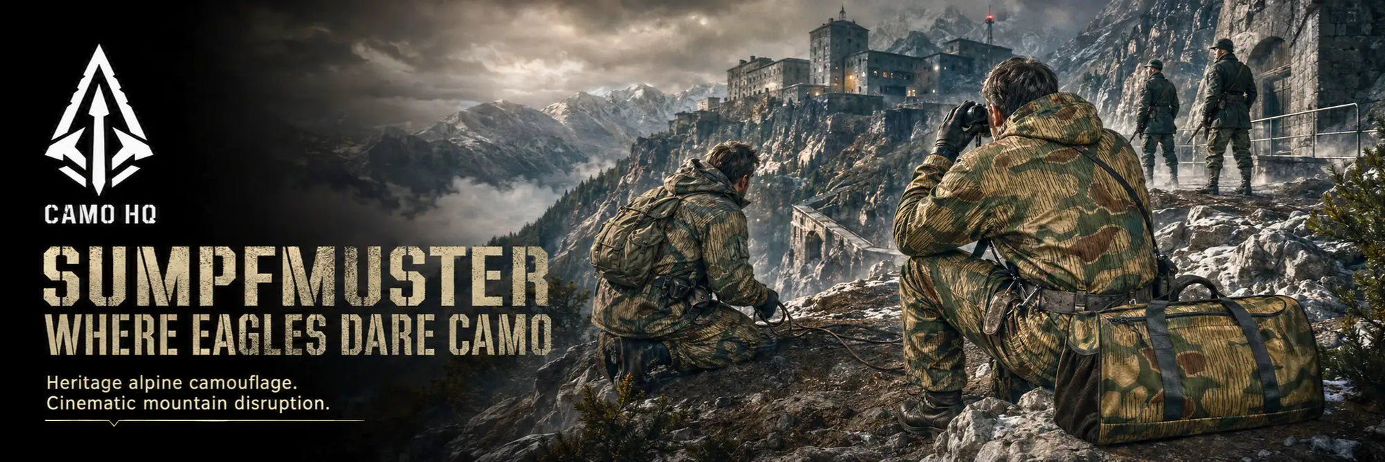 Camouflage-patterned tactical bag with sturdy black straps and a rugged, utilitarian design