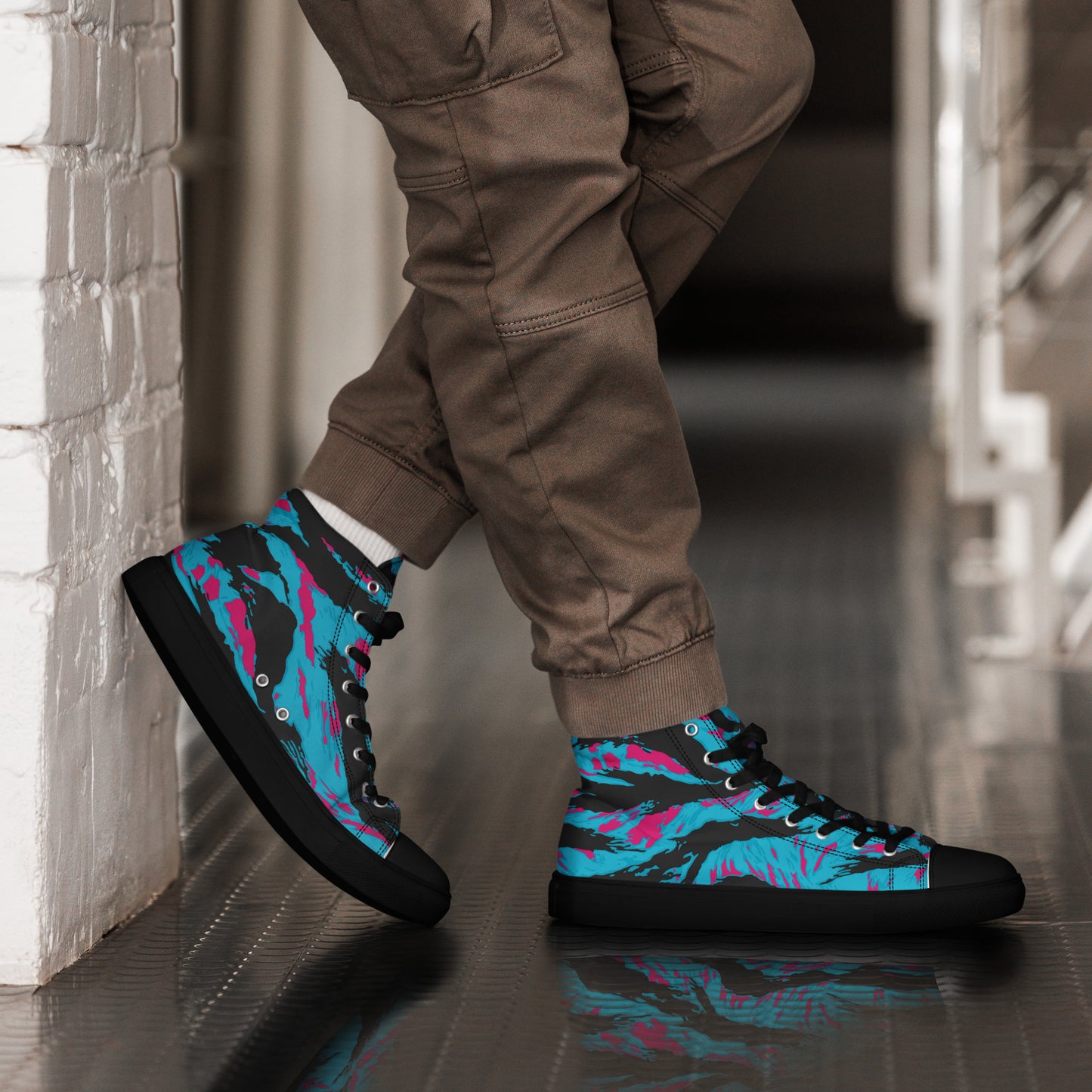 American Miami Vice Tiger Stripe CAMO Mens High-Top Canvas Shoes - 5