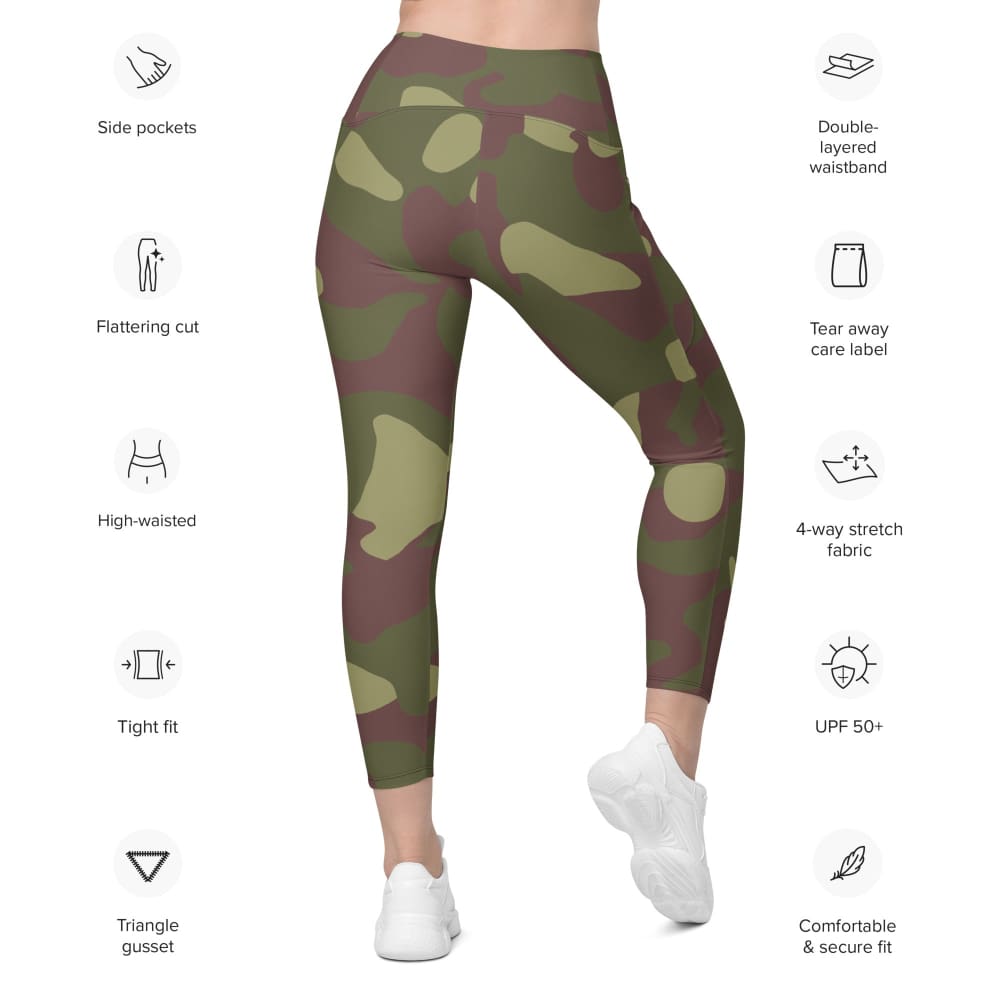 Womens Leggings | Green Camouflage Leggings | Yoga Pants | Footless Tights  | Yoga Waistband